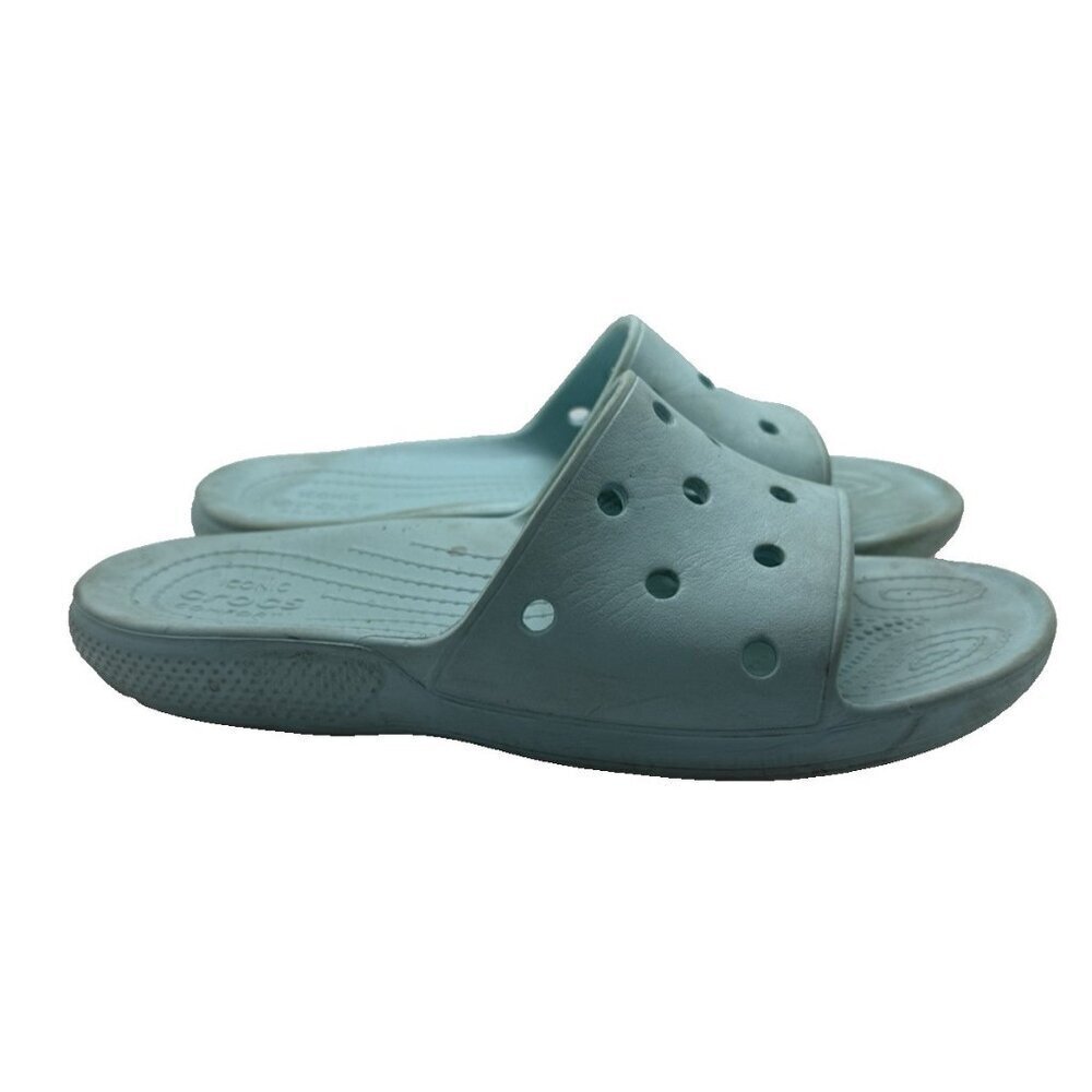 Crocs Aqua Blue Iconic Comfort Slides Sz M 10 W 12 Unisex Slip On Sandals Shoes